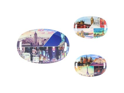 Podnos PH 46x34cm ovál s průhmaty  CITY, mix dekorů