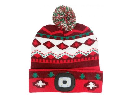 Čepice LED s bambulí, 4xSMD LED, USB, červeno-hnedá, L