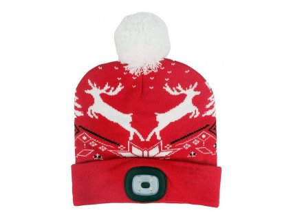 Čepice LED s bambulí, 4xSMD LED, USB, červená sob, L