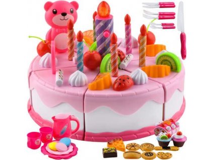 Dětský plastový narozeninový dort růžový 80 dílů Kruzzel