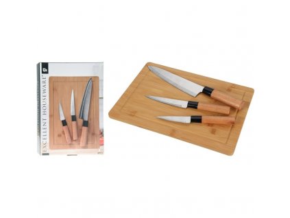 Sada kuchyňských nožů s prkénkem 4 ks bambus