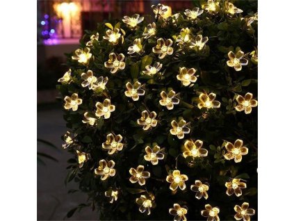 Dekorativní solární osvětlení květy, 7m, 50LED, teplé bílé