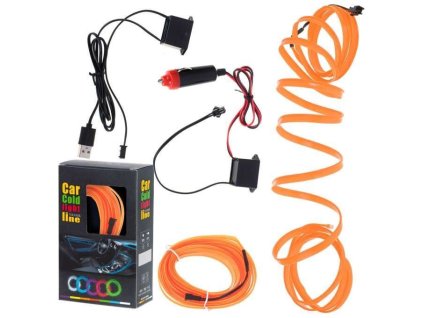 Osvětlení interiéru auta ambietní USB/12V, 5m oranžové