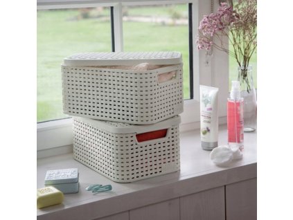 Košík PH 29x19,8x14,2cm s víkem  STYLE krémová