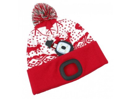 Čepice LED s bambulí, 4x SMD LED, USB nabíjení, červená, uni