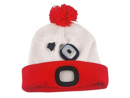 Čepice LED s bambulí, 4xSMD LED, USB nabíjení, červeno-bílá, uni