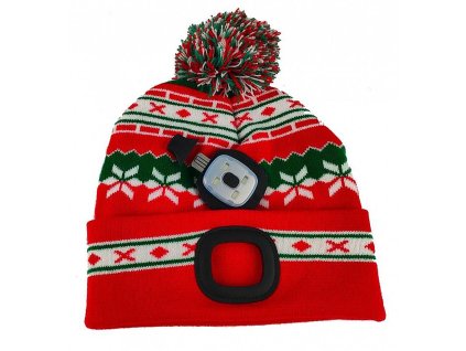 Čepice LED s bambulí, 4xSMD LED, USB nabíjení, červeno-zelená, uni