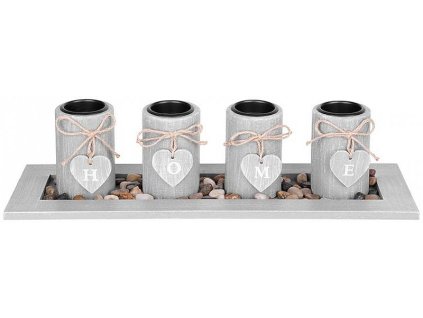 Svícen na čajové svíčky MagicHome HOME šedý, 39x12,5x10cm