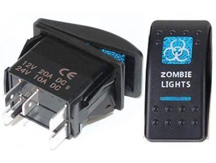 Vypínač kolébkový  A11625ABL-J45 ON-OFF 2p.12VDC/20A modrý, prosvětlen