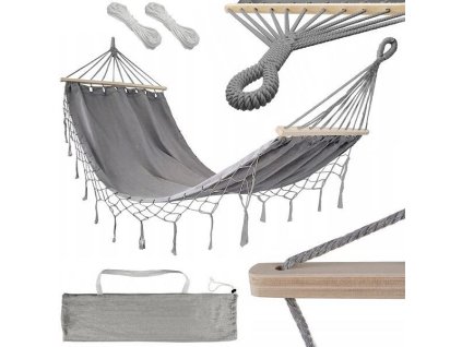 Houpací síť závěsná houpačka  XL s provazy, šedá