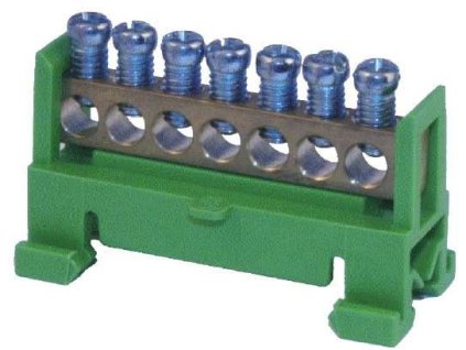 Zemnící můstek na DIN lištu FT030 7pólů zelený