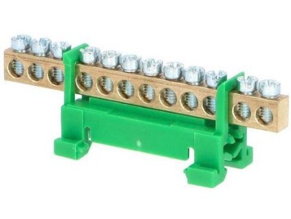Zemnící můstek na DIN lištu FT030 12pólů zelený
