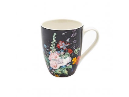 Hrnek porcelán 340ml  KVĚT černá