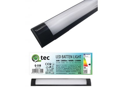 Lineární svítidlo LED 36W 1200x75x25mm denní bílé, černá barva, QTEC