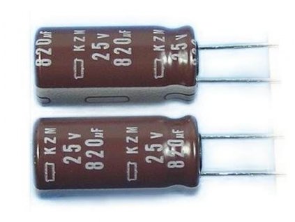 820u/25V 105° 10x20x5mm, elektrolyt.kondenzátor radiální Low ESR