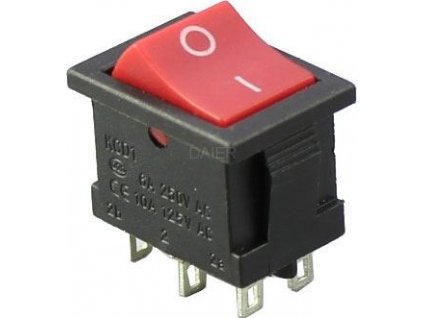 Přepínač kolébkový KCD1-202, ON-ON 2pol.250V/6A červený