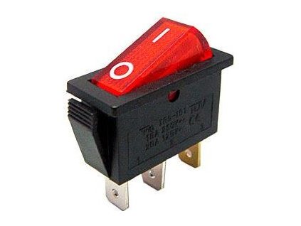Vypínač kolébkový OFF-ON 1pol.250V/15A červený, prosvtlení 230V