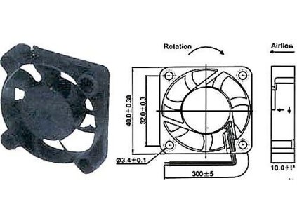 Ventilátor 40x40x10mm 12V/82mA 7300 ot/min SUNON