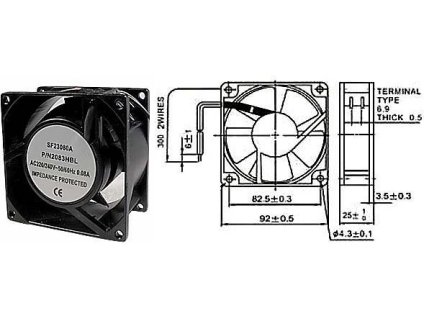 Ventilátor 92x92x25mm 230V/0,08A 2250 ot/min
