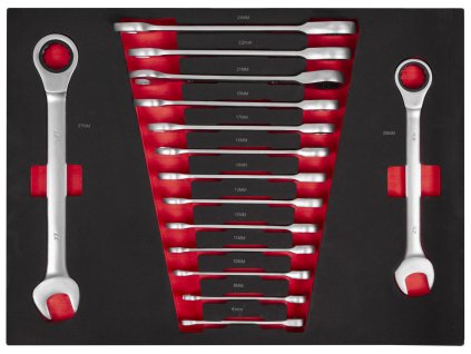 Ráčnové očkoploché klíče ve výplni do dílenského vozíku, 15 ks - AH12449-RK