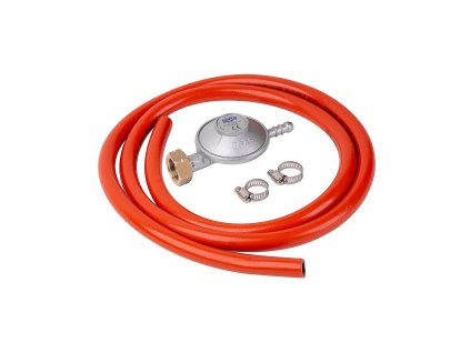 Regulátor plynu, 28-30mbar, UK8mm, EN16129, 2x spona, hadice 1,5m