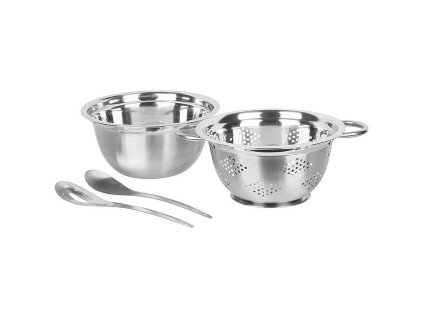 Sada salátová MagicHome, 24 cm, 4 dílná - mísa, síto, 2x naběračka, nerez