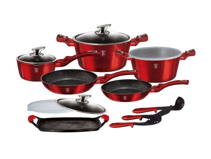 BERLINGERHAUS Sada nádobí s mramorovým povrchem 14 ks Burgundy Metallic Line BH-6781