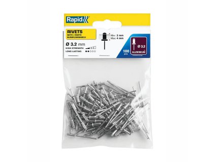 Nýty hliníkové Rapid 3,2x8 mm, 100 ks