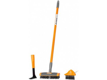 Kartáč na zámkovou dlažbu, teleskopická násada, odstraňovač plevele, kartáče 3x10cm a 6x19cm