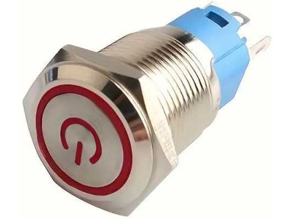 Vypínač tlačítkový OFF-ON 22mm, 250V/2A, červené prosvětlení 12-24V