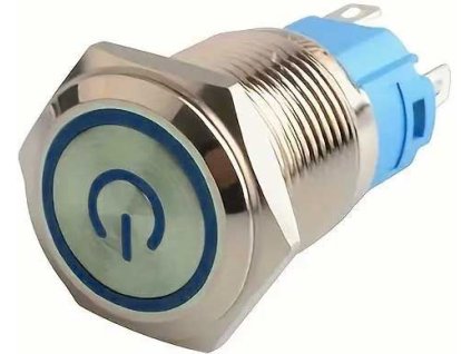 Vypínač tlačítkový OFF-ON 22mm, 250V/2A, modré prosvětlení 12-24V