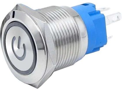 Vypínač tlačítkový OFF-ON 22mm, 250V/2A, bílé prosvětlení 12-24V