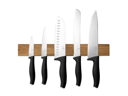 Sada nožů s magnetickým držákem z akátového dřeva 6 ks Matte Black Collection