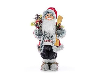 Postavička MagicHome Santa s lyžemi a dřevem, 60cm