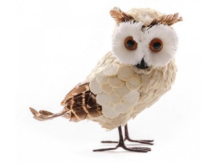 Dekorace MagicHome Sova krémová, péřová, 11x8x15cm