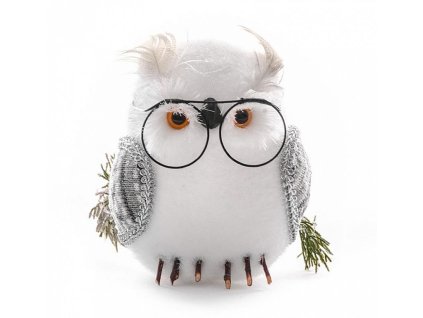 Dekorace MagicHome Sova bílá, péřová, 13x16x15cm
