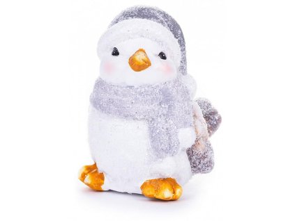 Dekorace MagicHome Ptáček samička, šedá šála, terakota, 13,80x9x12,80cm