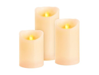 Svíčky MagicHome, 3xLED, 3xAAA, pravý vosk, jednoduché svícení, 7,5x10-12,5x15cm