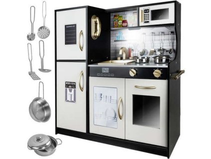 Dětská kuchyňka dřevěná bílá/černá/zlatá Kruzzel