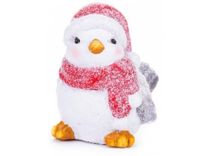 Dekorace MagicHome Ptáček samička, bordový šál, 13,8x9x12,8cm