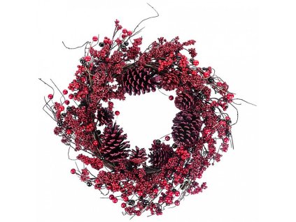 Věnec MagicHome červený, z proutí, chvojí, 60x60x15cm