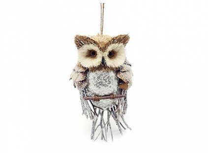 Dekorace MagicHome sova hnědá, zasněžená, 19x11x5cm