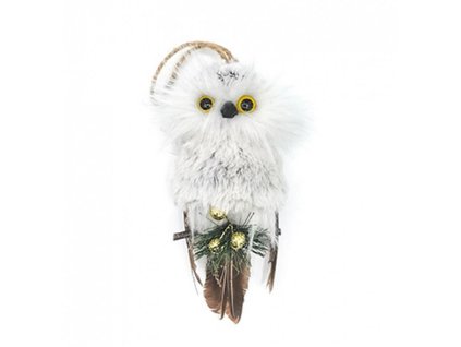 Dekorace MagicHome sova bílá, 18x8x6cm