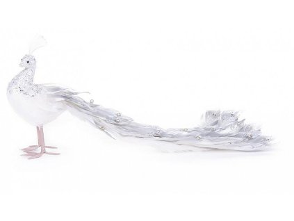 Dekorace MagicHome Páv stříbrný papírový, 50x20x23cm