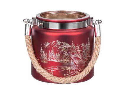 Svícen s krajinou a lanem MagicHome červený, 10x10cm