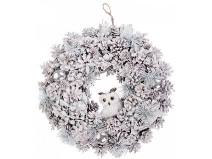 Věnec MagicHome přírodní krémový se sovičkou, 40cm