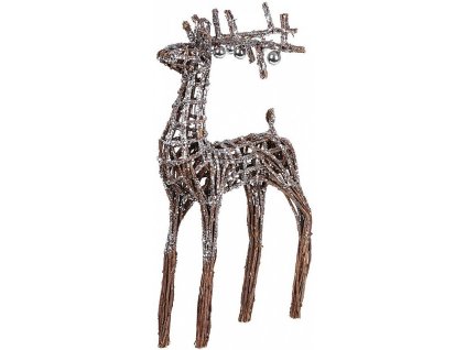Dekorace MagicHome Stříbrný jelen z proutí, 41x14x73cm