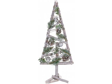 Mini stromek MagicHome dřevěný, stříbrné baňky, 20x3x47cm