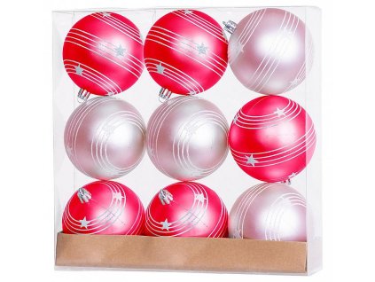 Vánoční baňky MagicHome červeno-růžové 6cm, 9ks