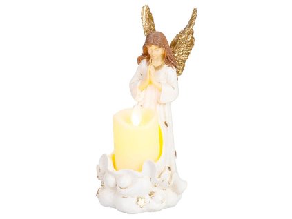 Dekorace MagicHome Anděl se svíčkou, LED, polyresin, 10,5x14x20cm